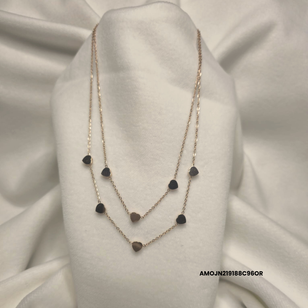 Double steel necklace with small hearts