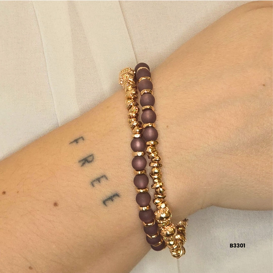 Double bracelet with cat's eye stone and rose gold beads