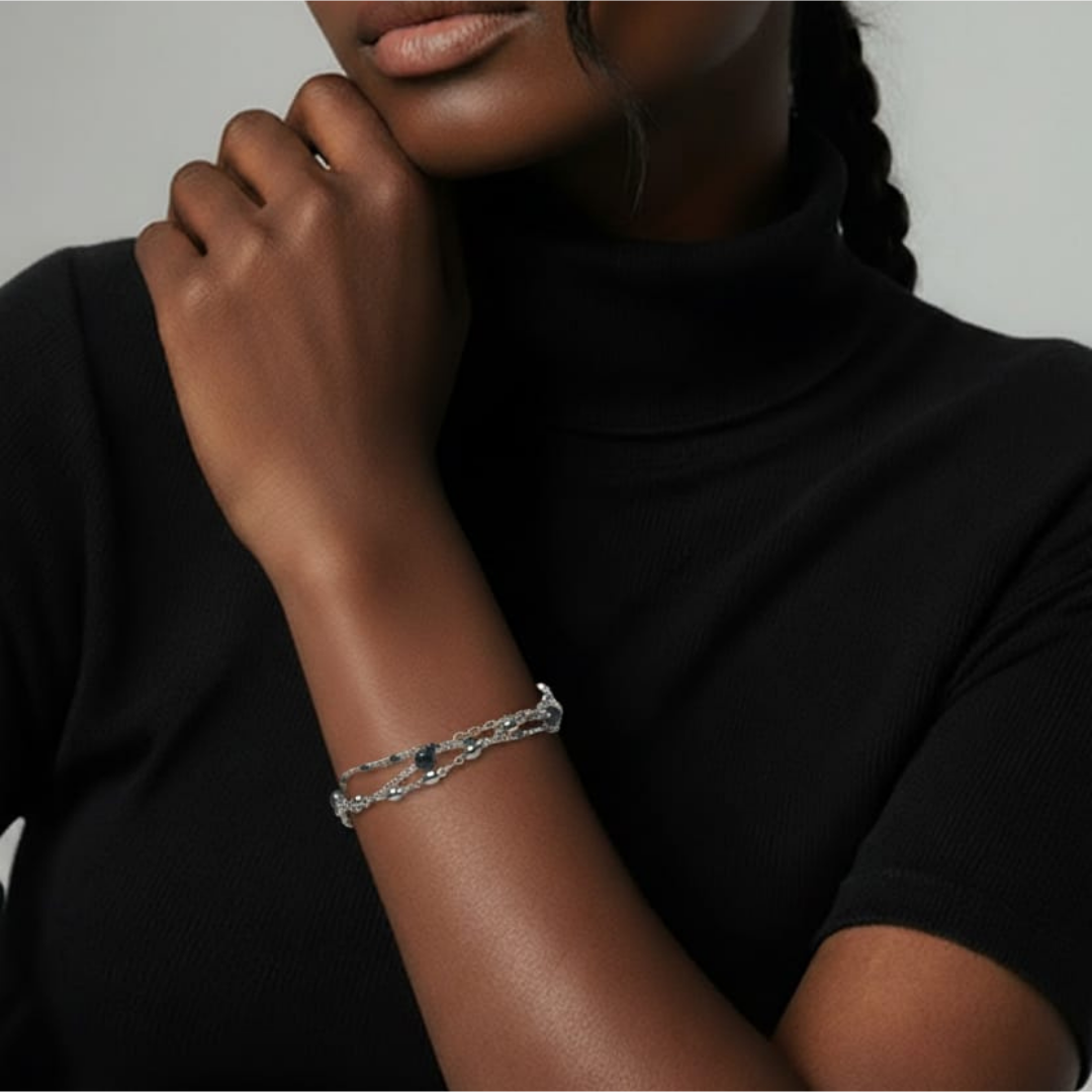 Bracciale multifilo in acciaio inossidabile con sfere in smalto nero