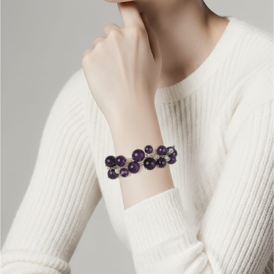 Bracciale con pietre di ametista, cristalli Swarovski e argento 925