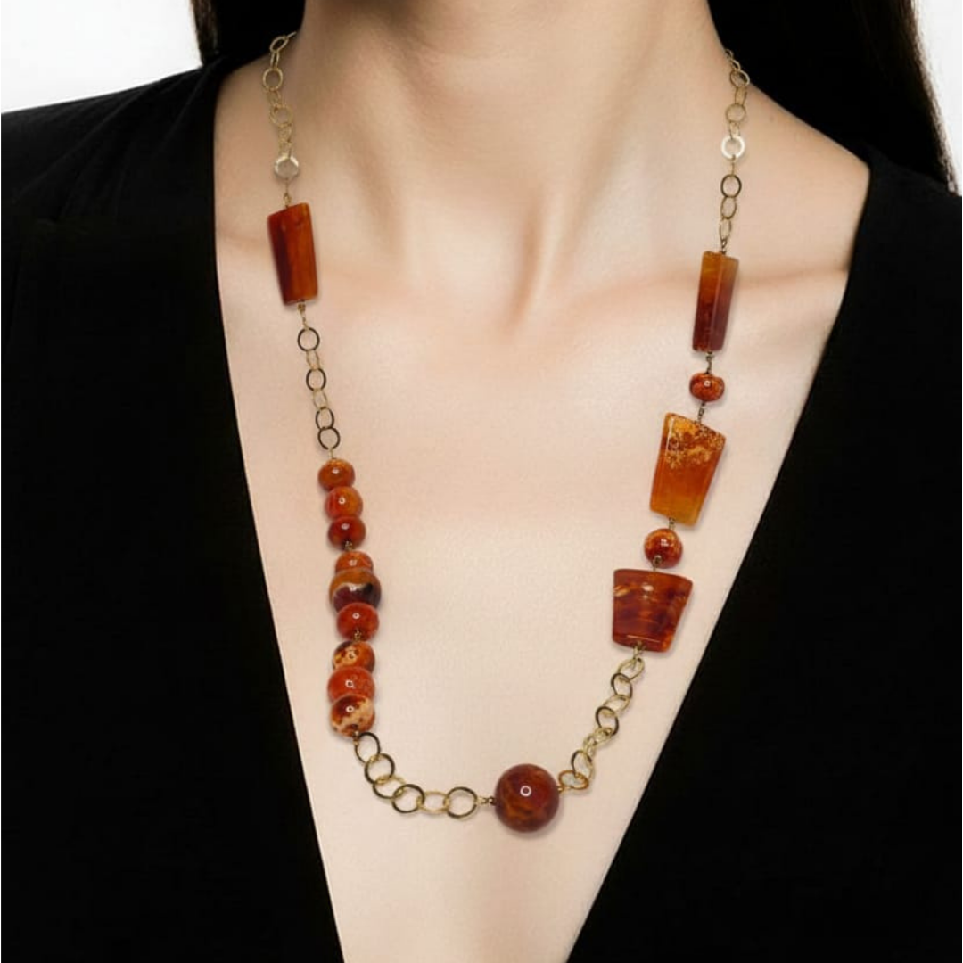 Collar de ágata roja de fuego y plata 925