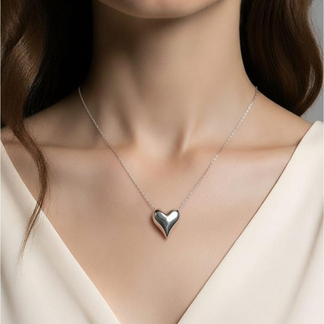 Collana in acciaio con cuore grande in argento – Acciaio inossidabile 316L