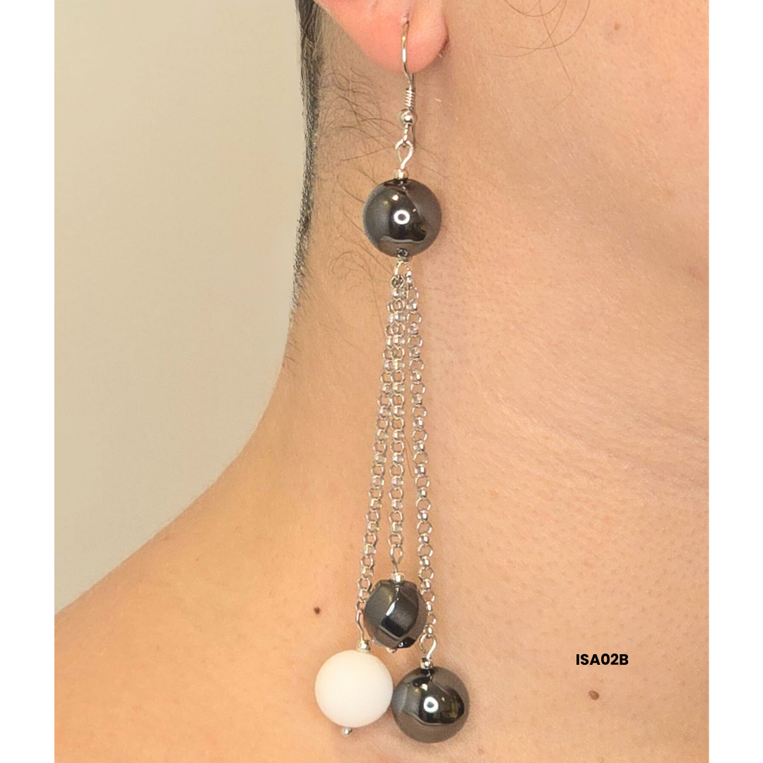 Earrings with 12 mm shell stone + 12 mm hematite and 8×12 mm ovaline in 925 silver
