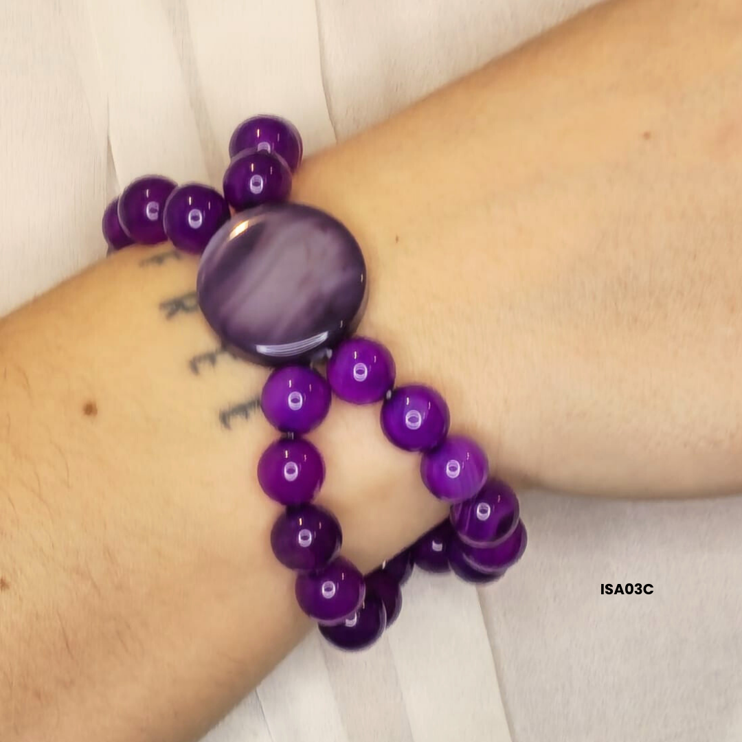 10 mm violet agate natural stone bracelet + 25 mm two central beads