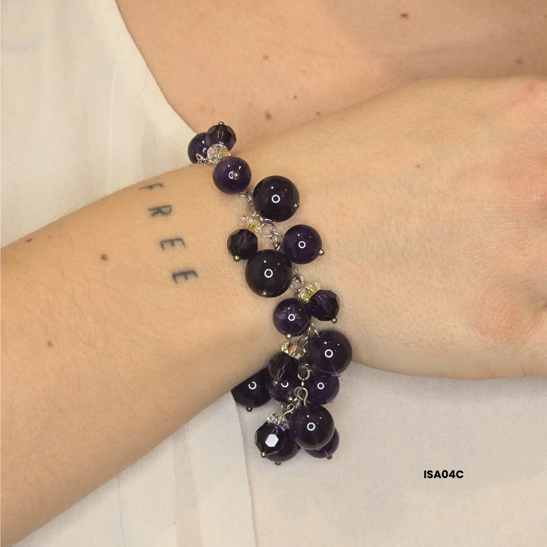 Bracelet with Amethyst Stones, Swarovski Crystals and 925 Silver