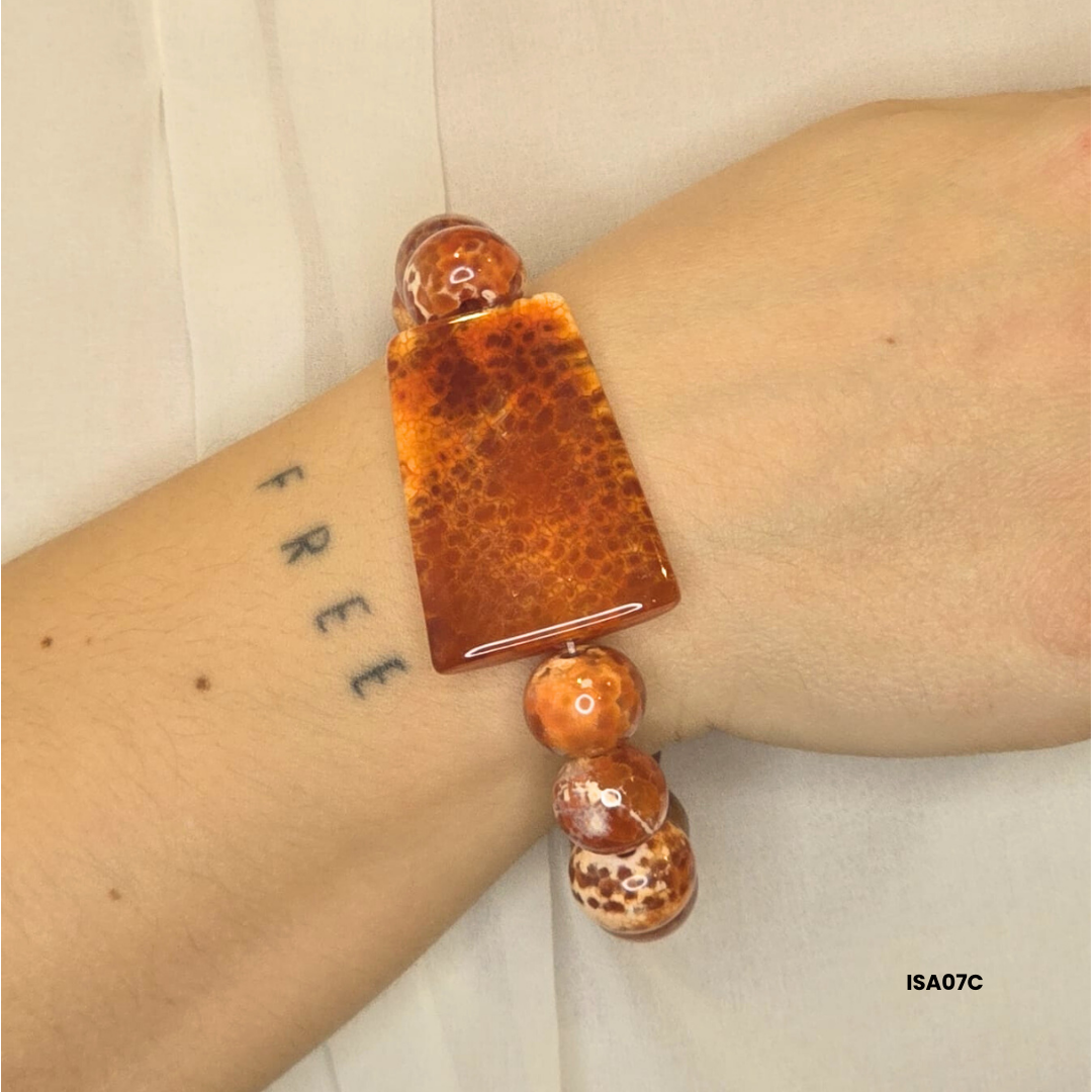 Red Fire Agate Bracelet with Trapezoid and Spheres