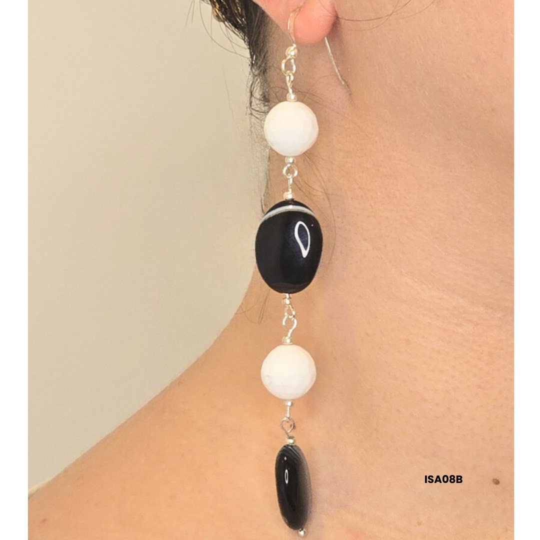 Satin Shell and Brazilian Sardonyx Earrings with 925 Sterling Silver Details