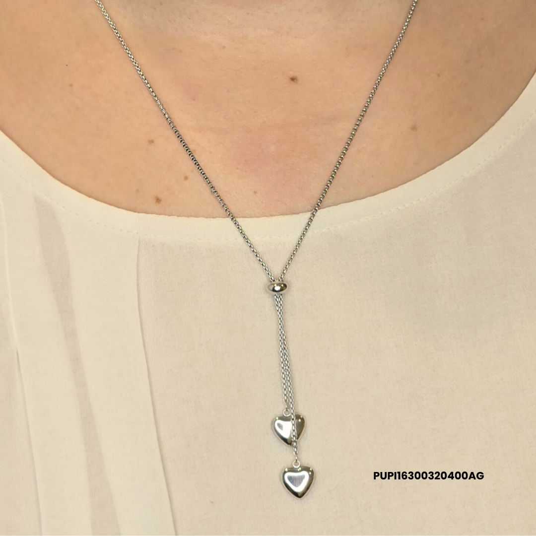 Adjustable 316L Stainless Steel Necklace with Two Heart Pendants