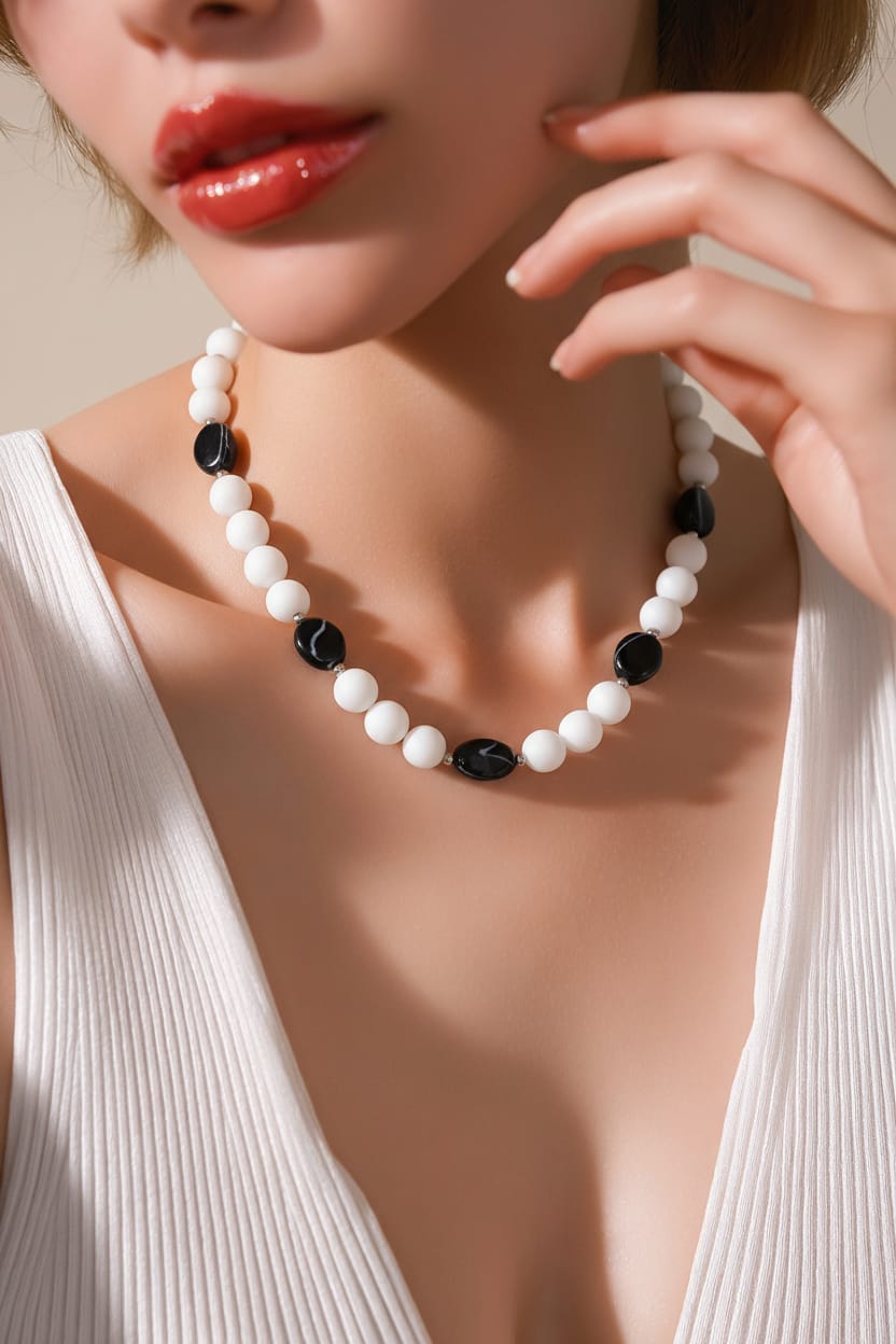 Gargantilla de concha de satén con óvalo de sardónice brasileño, cristales de Swarovski y plata de ley 925