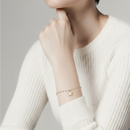 Bracciale in acciaio inossidabile con perle bianche e ciondolo a forma di stella in conchiglia naturale