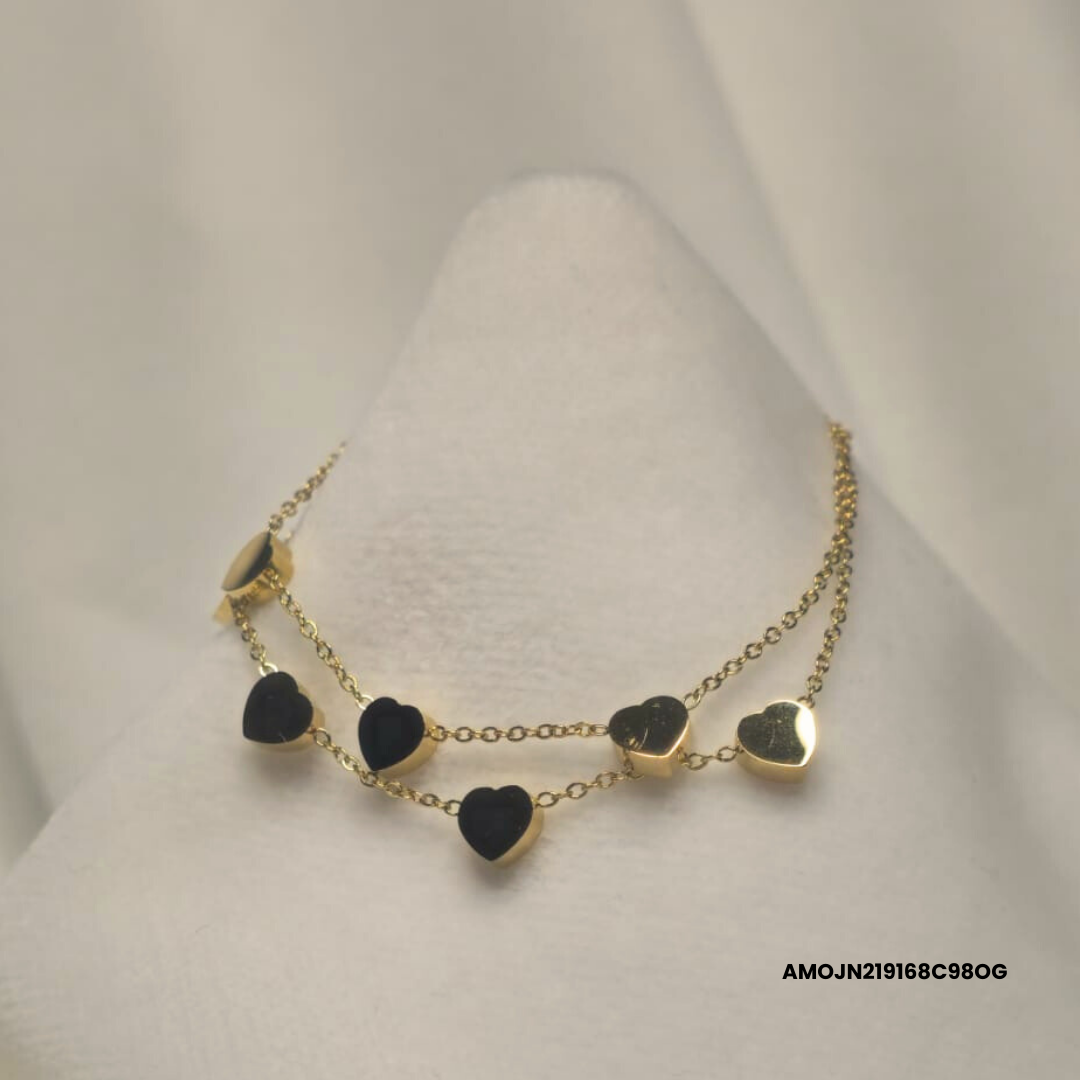Double-strand bracelet with steel hearts