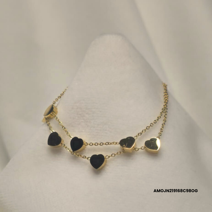 Double-strand bracelet with steel hearts