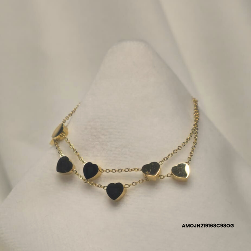 Double-strand bracelet with steel hearts