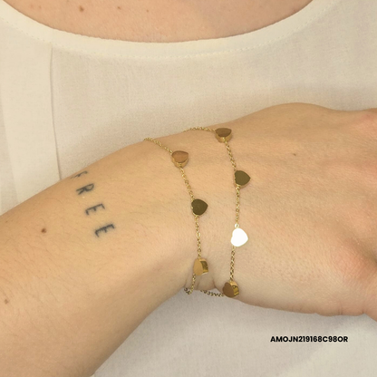 Double-strand bracelet with steel hearts