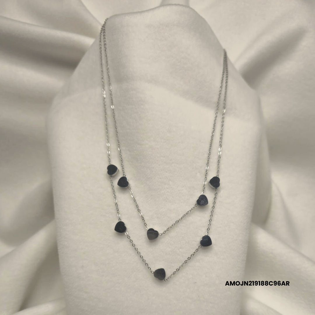 Double steel necklace with small hearts
