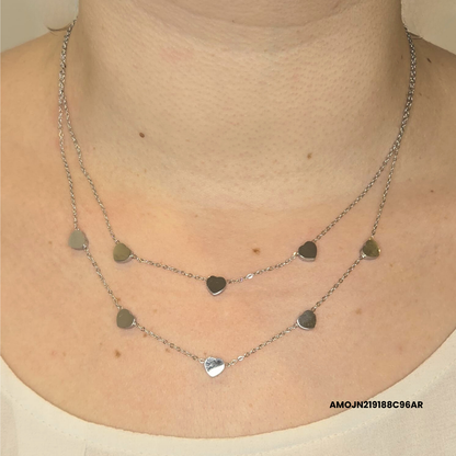Double steel necklace with small hearts