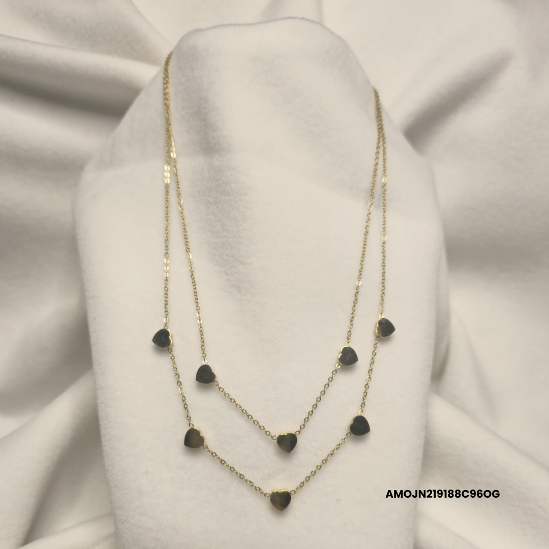 Double steel necklace with small hearts