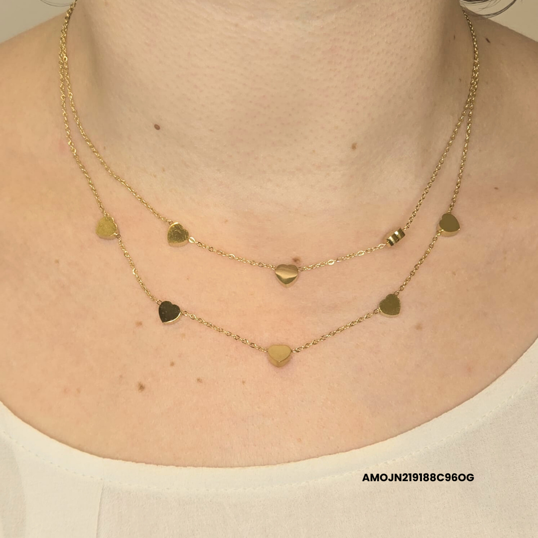 Double steel necklace with small hearts