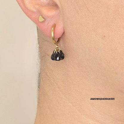 Steel gold earrings with black crystal drop pendants