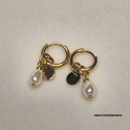 Steel hoop earrings with pearl pendant