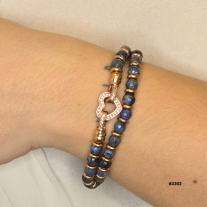 Double bracelet with blue jasper stones and rose gold details