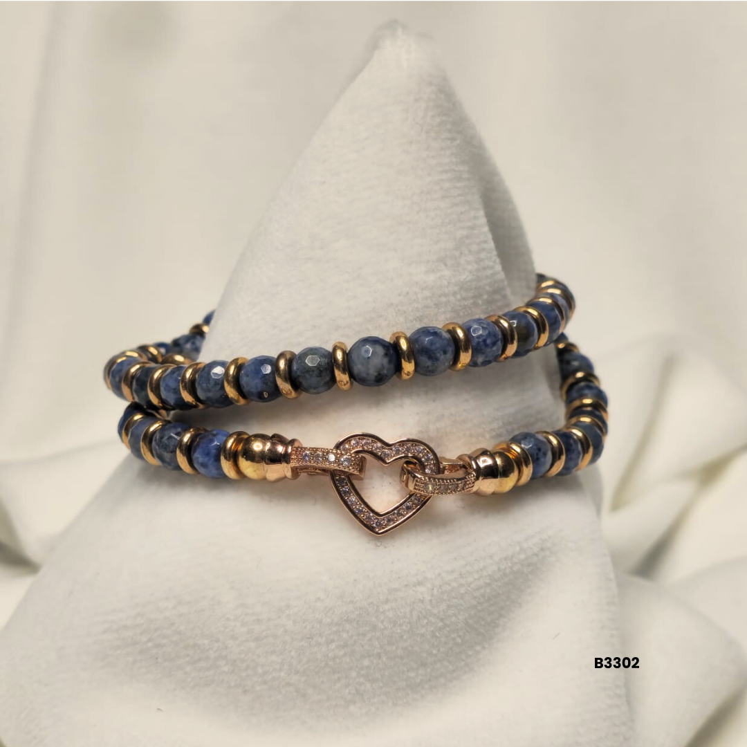 Double bracelet with blue jasper stones and rose gold details
