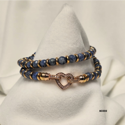 Double bracelet with blue jasper stones and rose gold details