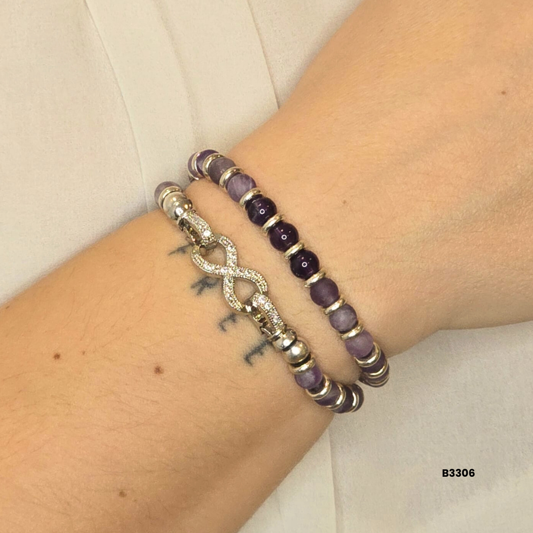 Double bracelet with amethyst stone and infinity symbol clasp for slender wrists only!