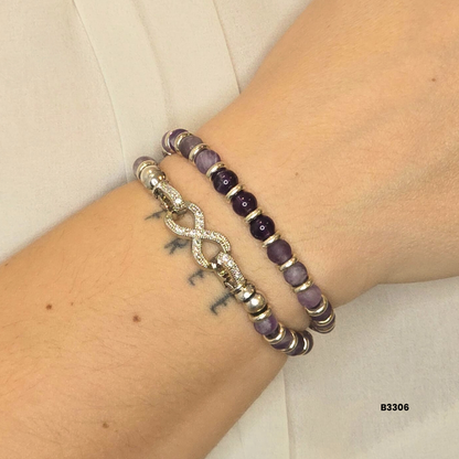 Double bracelet with amethyst stone and infinity symbol clasp for slender wrists only!