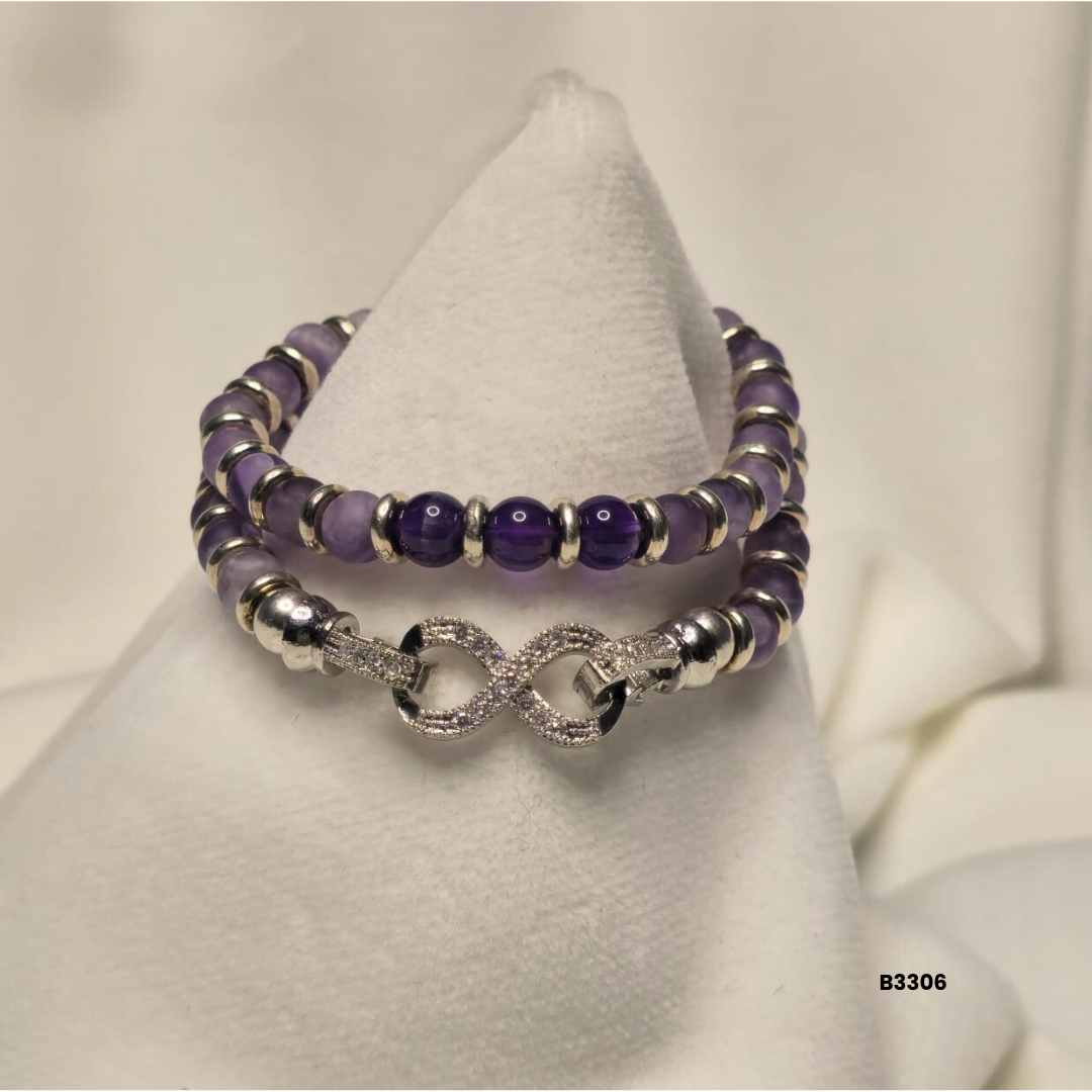 Double bracelet with amethyst stone and infinity symbol clasp for slender wrists only!