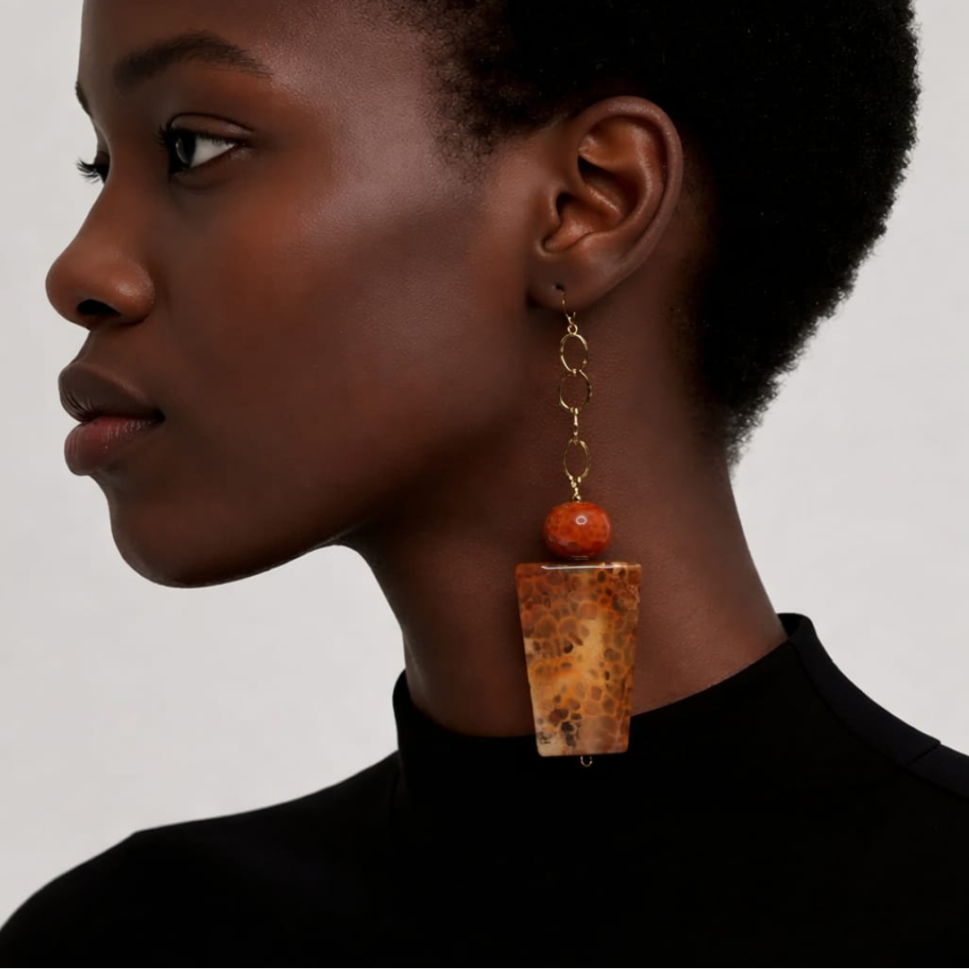 Pendientes de ágata roja de fuego en plata 925