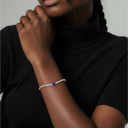 Bracciale tennis in acciaio con pietre di zirconia e ciondolo a forma di cuore bianco, blu navy, rosso o verde