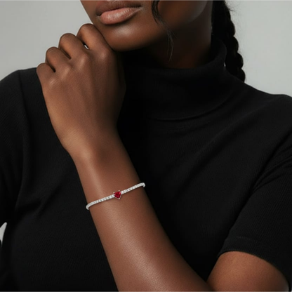 Bracciale tennis in acciaio con pietre di zirconia e ciondolo a forma di cuore bianco, blu navy, rosso o verde