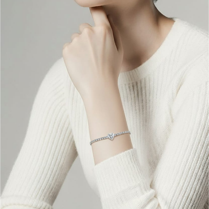 Bracciale tennis in acciaio con pietre di zirconia e ciondolo a forma di cuore bianco, blu navy, rosso o verde