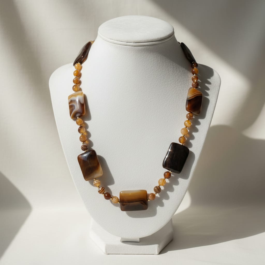 Gargantilla de ágata marrón con cuentas de strass Swarovski y plata de ley 925