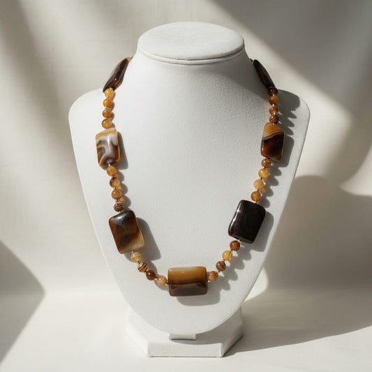 Choker in agata marrone con perline di strass Swarovski e argento sterling 925