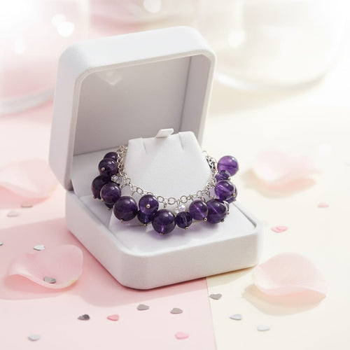 Bracciale con pietre di ametista, cristalli Swarovski e argento 925