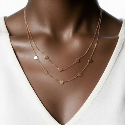 Collana doppia in acciaio con piccoli cuori