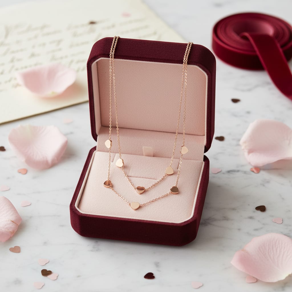 Collana doppia in acciaio con piccoli cuori