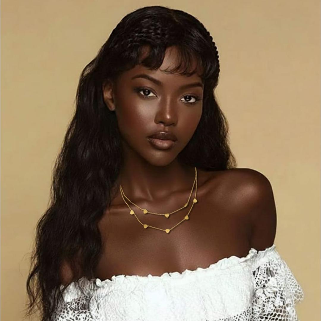 Collana doppia in acciaio con piccoli cuori