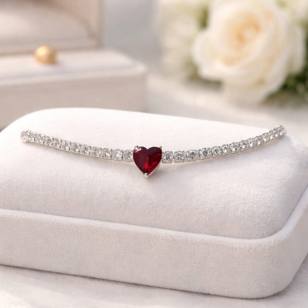 Bracciale tennis in acciaio con pietre di zirconia e ciondolo a forma di cuore bianco, blu navy, rosso o verde