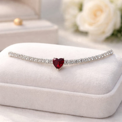 Bracciale tennis in acciaio con pietre di zirconia e ciondolo a forma di cuore bianco, blu navy, rosso o verde