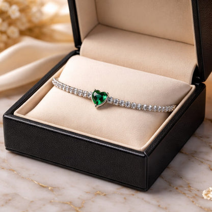 Bracciale tennis in acciaio con pietre di zirconia e ciondolo a forma di cuore bianco, blu navy, rosso o verde