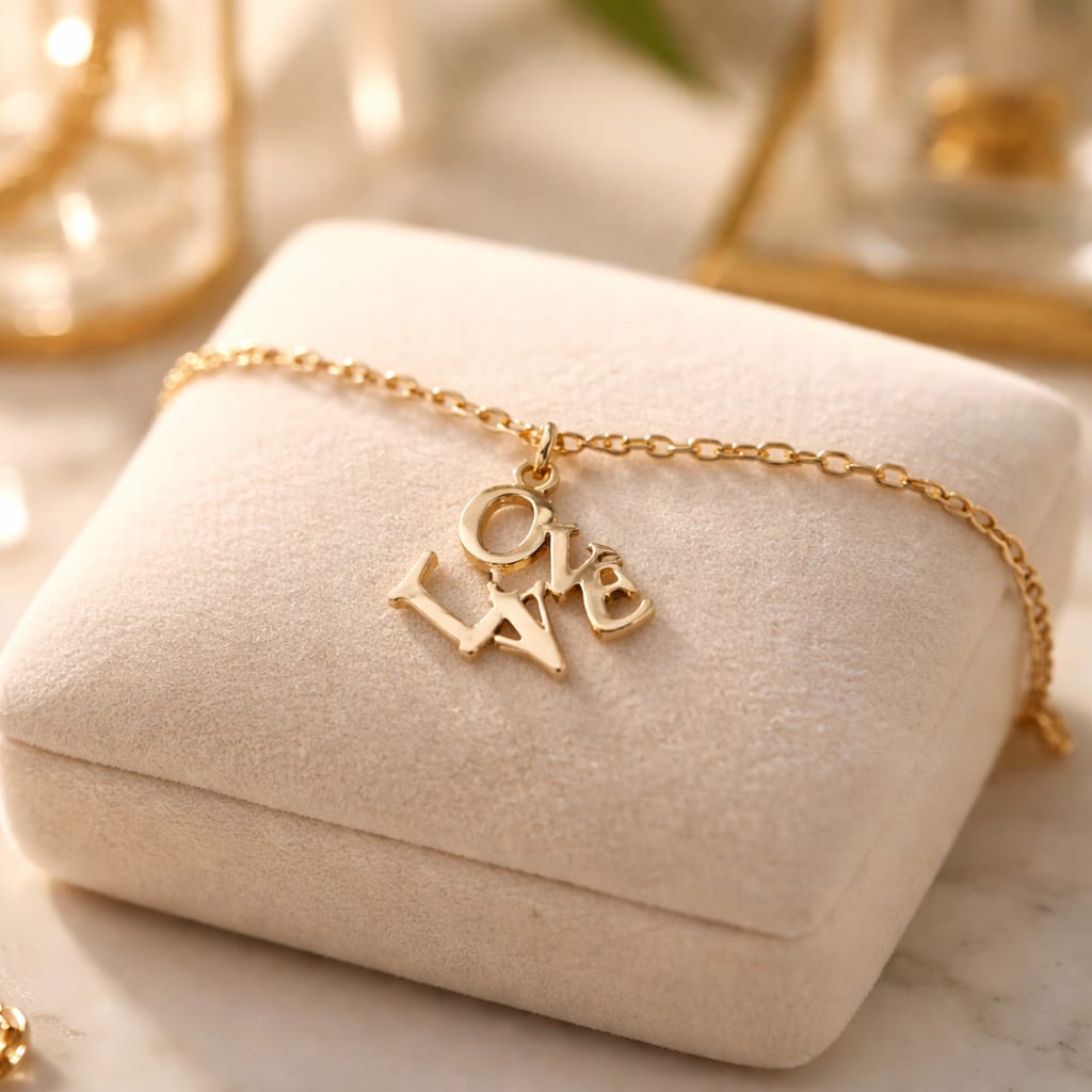 Bracciale sottile in acciaio inossidabile con ciondolo LOVE - Disponibile in oro o acciaio