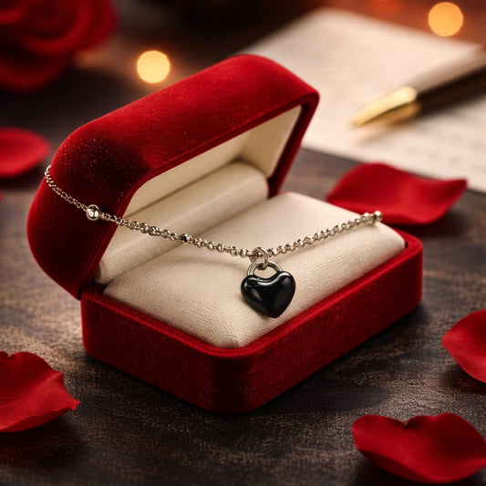 Bracciale in acciaio inossidabile con ciondolo a forma di cuore convesso smaltato nero