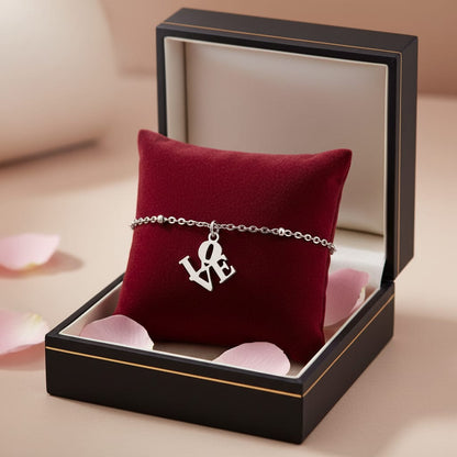 Bracciale sottile in acciaio inossidabile con ciondolo LOVE - Disponibile in oro o acciaio