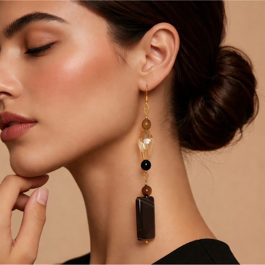 Pendientes de ágata marrón con cristales de Swarovski y plata 925