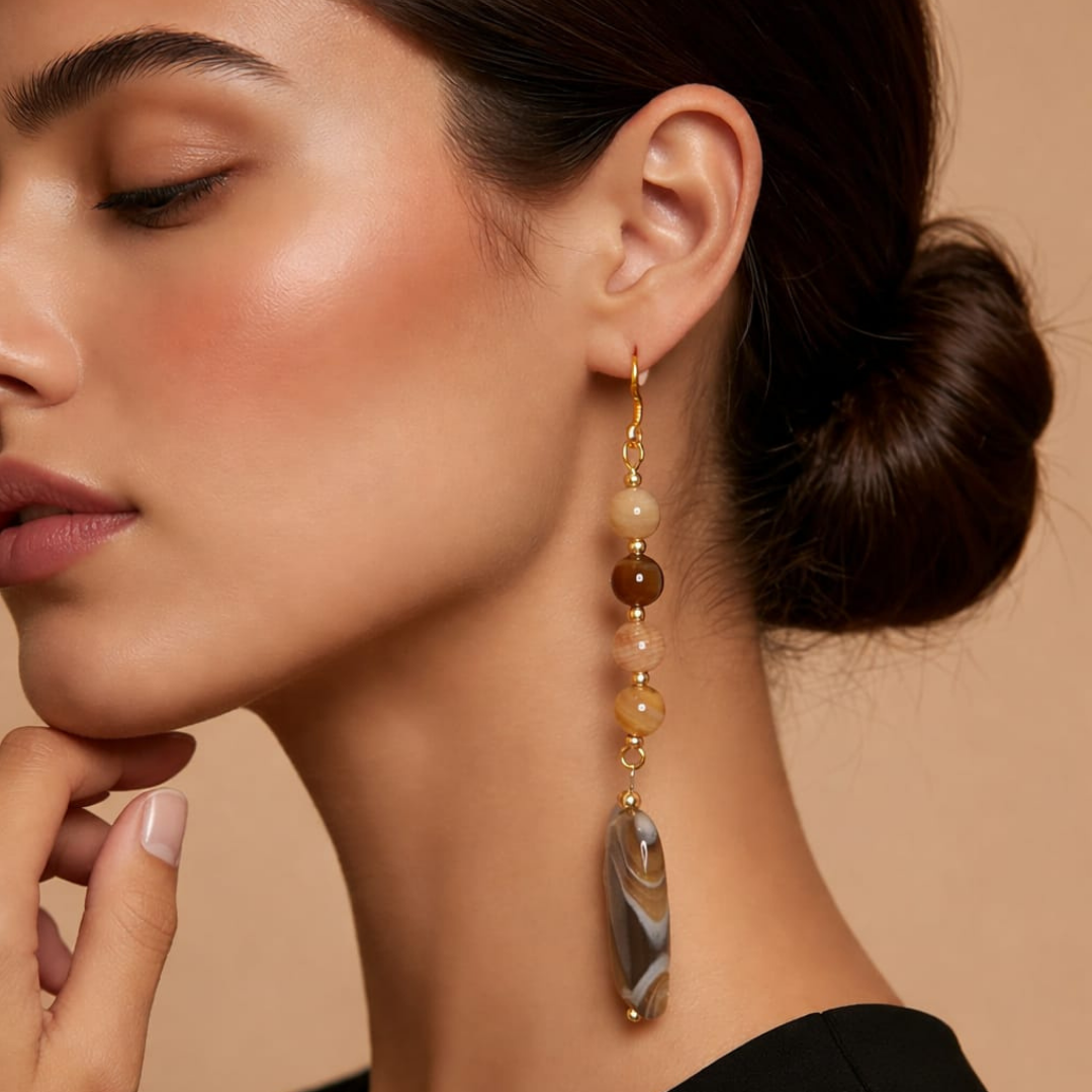 Pendientes de ágata marrón con detalles en plata de ley 925