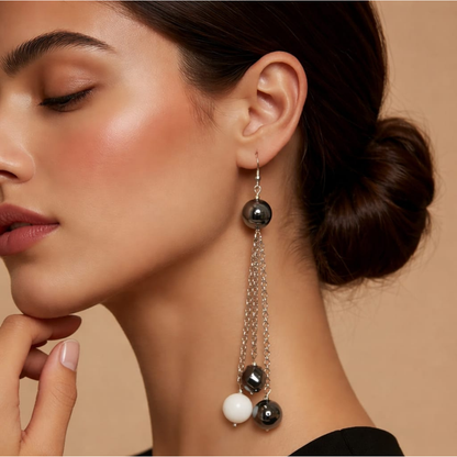 Orecchini con pietra conchiglia da 12 mm + ematite da 12 mm e ovalina da 8×12 mm in argento 925