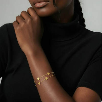 Bracciale doppio filo con cuori in acciaio